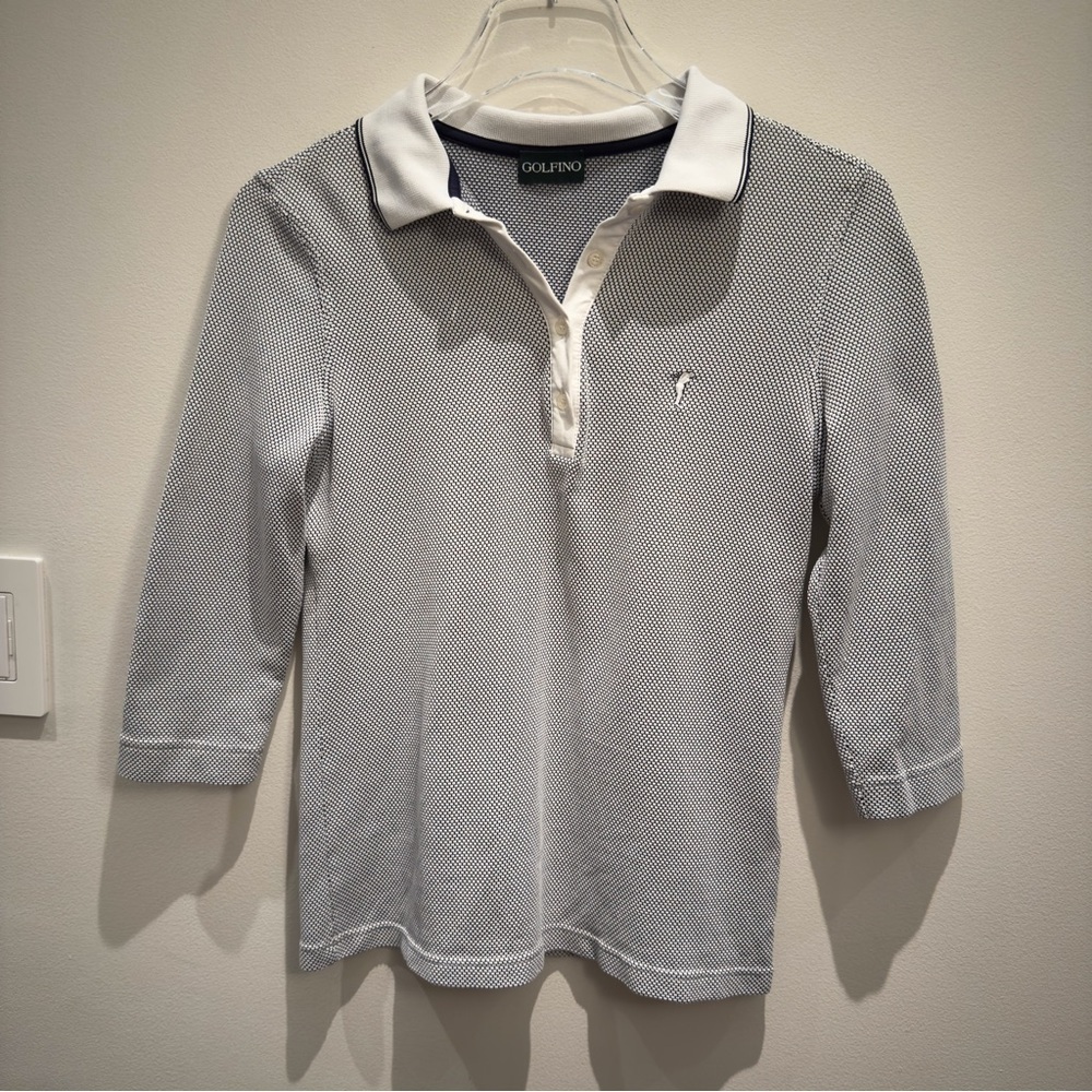 Golfino Ladies Mercedes 3/4 Sleeve Polo size 8 Dark Navy & White